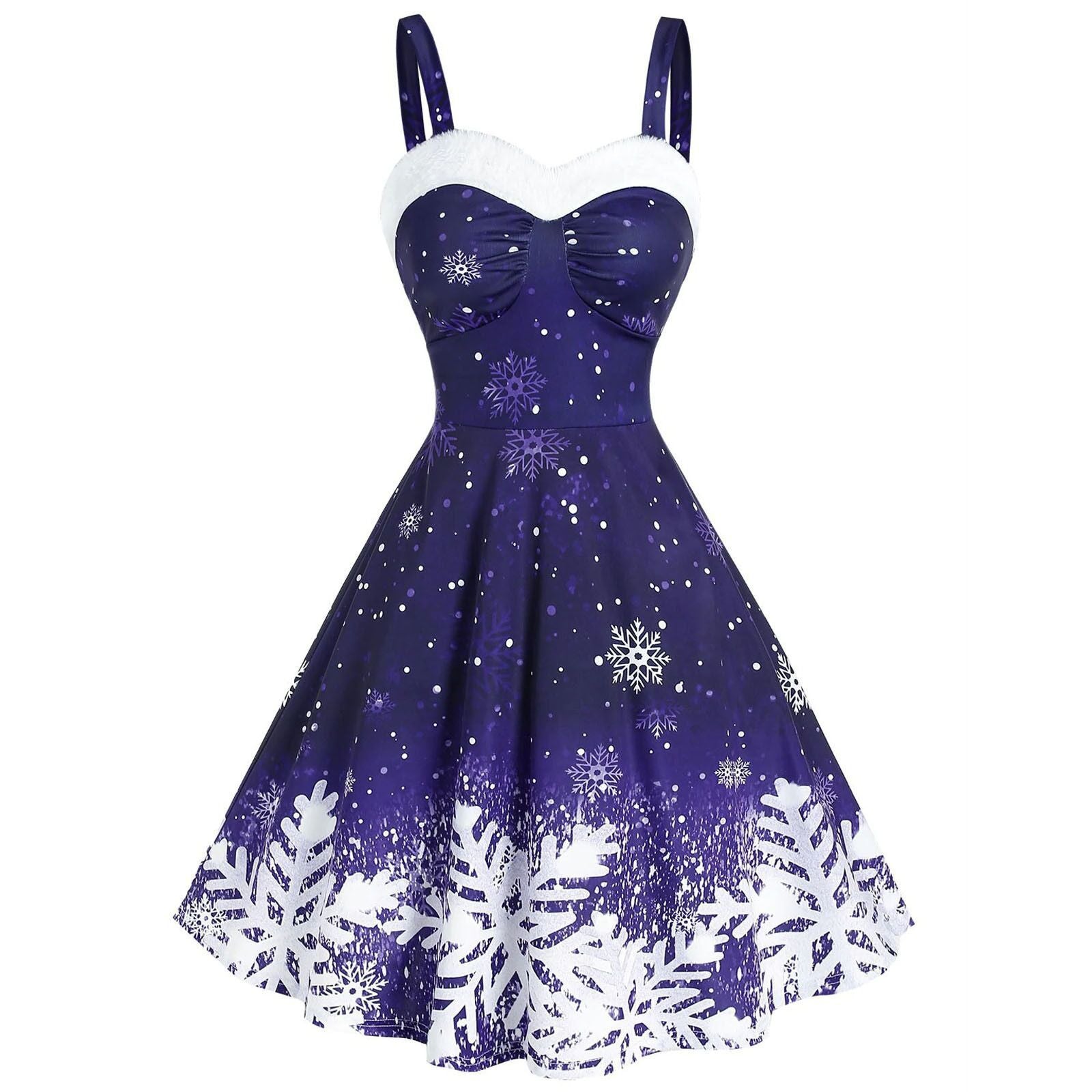 Merry Christmas Suspender Straps Snowflake Women Dresses