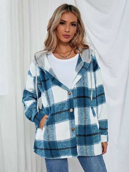 Leisure Women Plaid Hoodies Long Sleeves Shirts