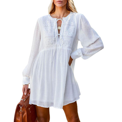 Casual White Long Sleeves Mini Dresses