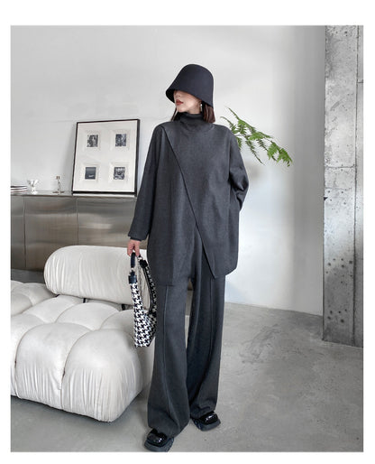 Fashion Turtleneck Sweaters and Wide Legs Pants Suits