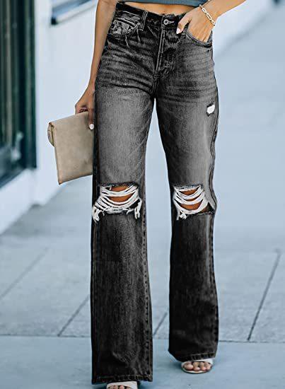 Women High Waist Broken Leisure Demin Pants-STYLEGOING