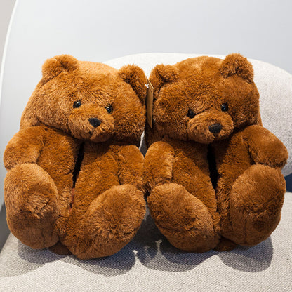 Winter Teddy Bear Plush Slippers