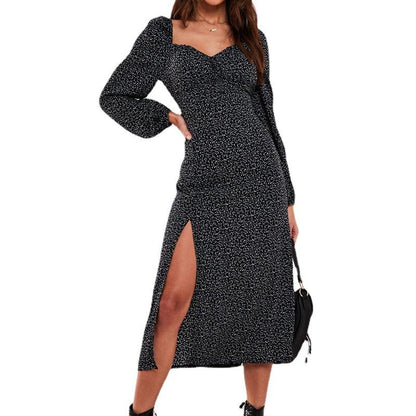 Women Square Neckline Fashon Split Fall Dresses-STYLEGOING
