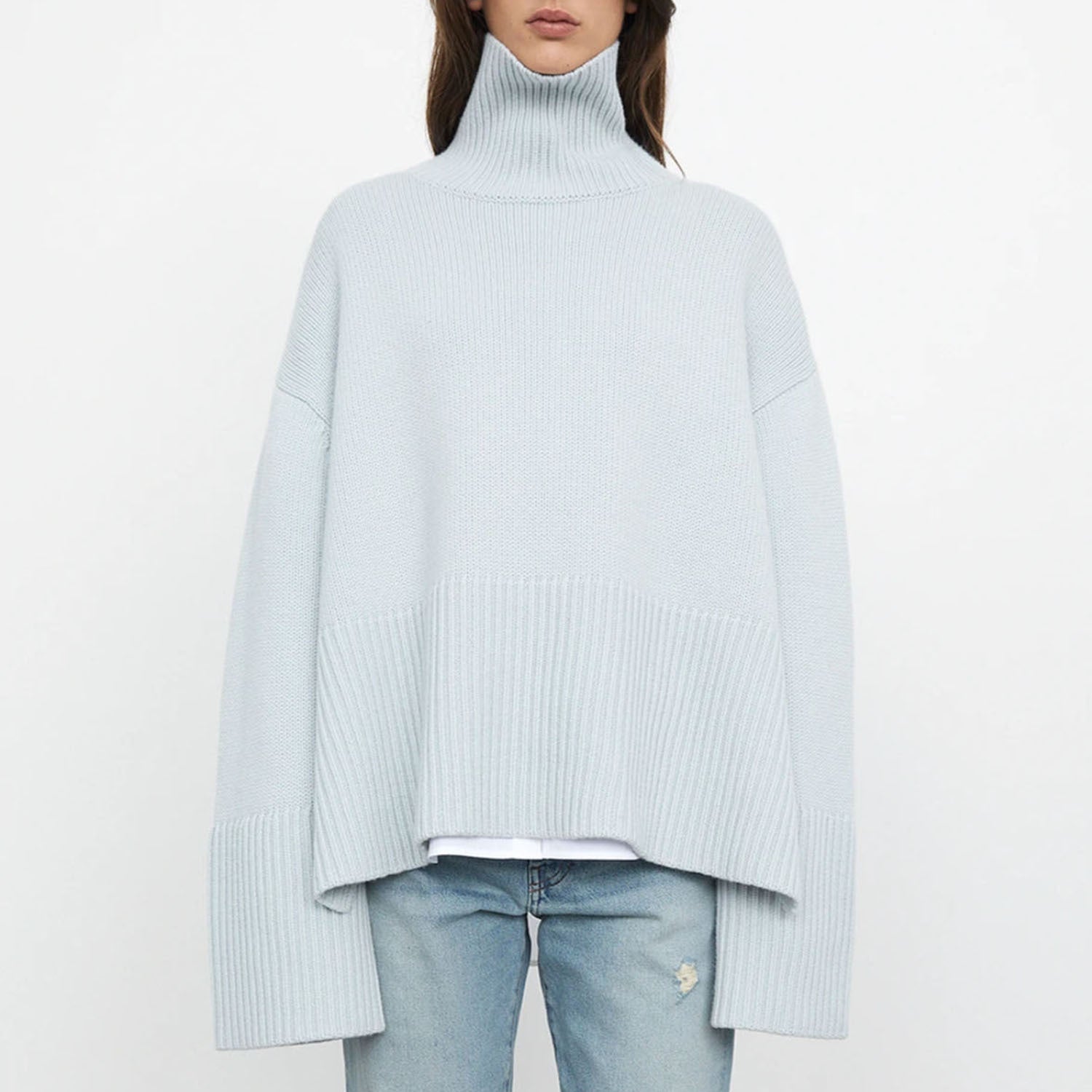 Women High Neck Knitting Striped Sweaters