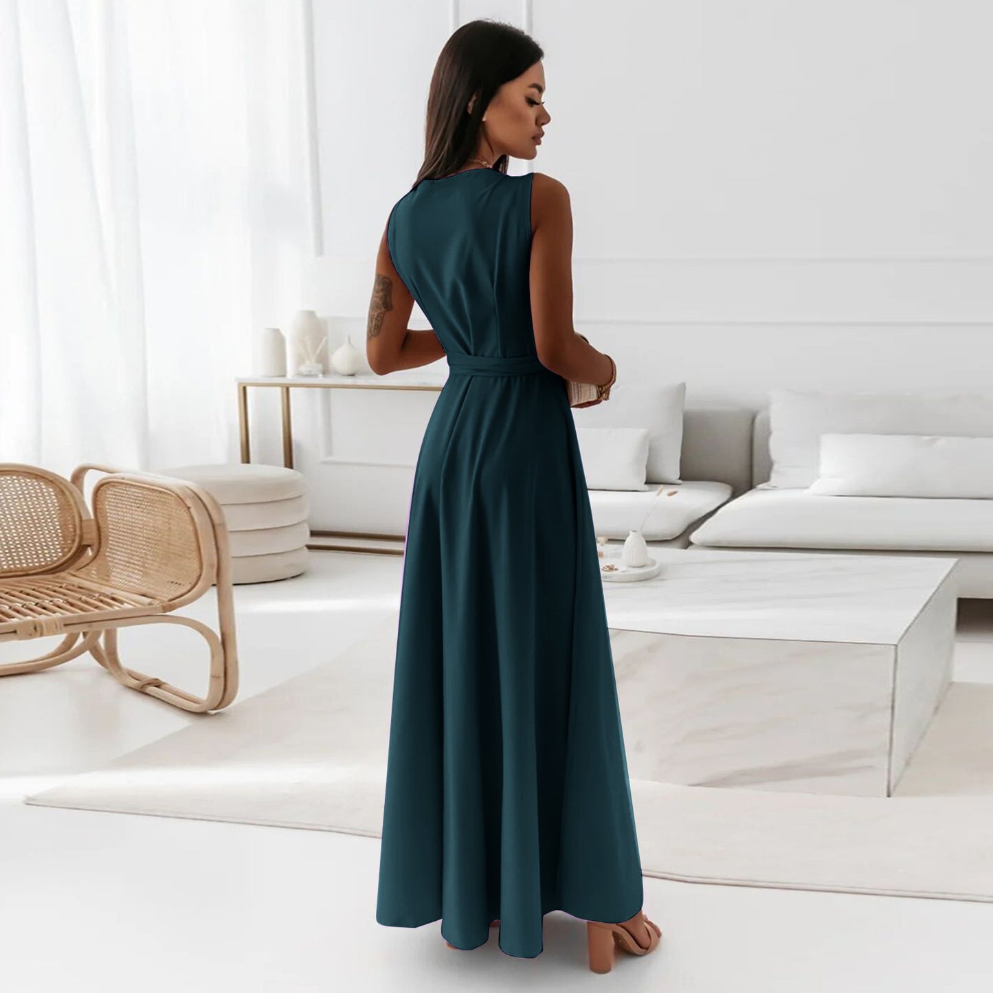 Simple Design V Neck Long Evening Party Dresses