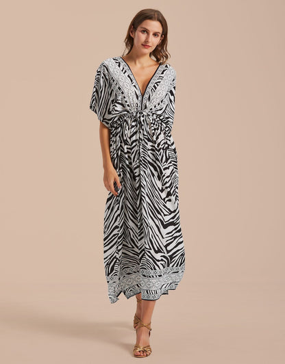 Women Zebra Print Summer Beach Bikini Dresses