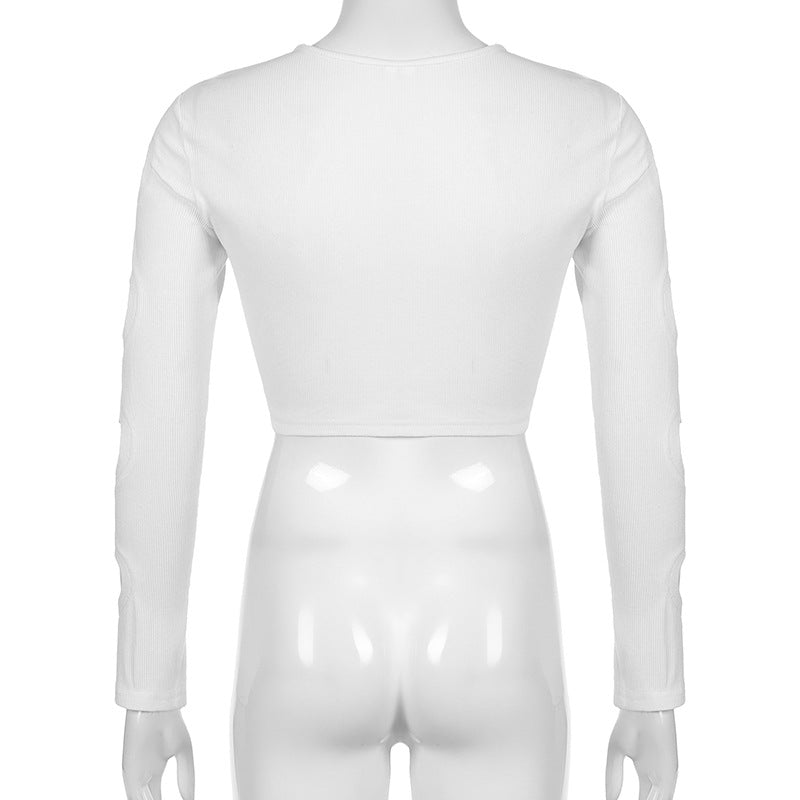 Sexy Hollow Out Sweetheart Design Midriff Baring Long Sleeves T Shirts