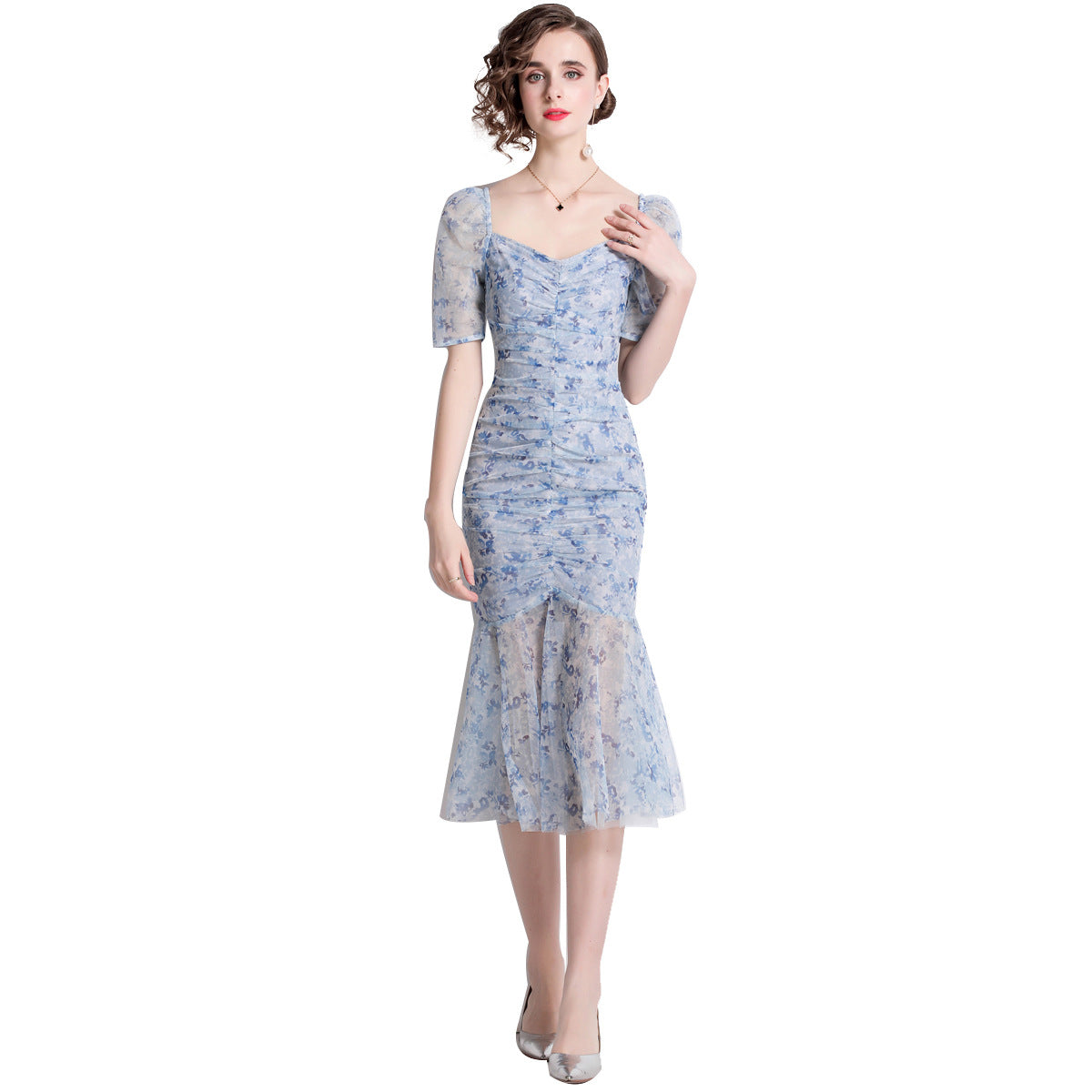 Sexy Square Neckline Tulle Party Mermaid Dresses