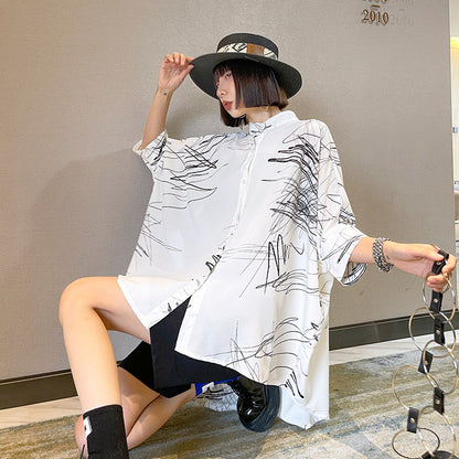 Casual Graffiti Irregular Summer Women Shirts
