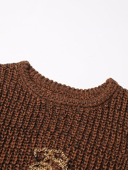 Vintage Brown Knitted Tank Top Vest for Women