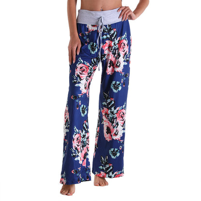 Casual Floral Print Women High Waist Trousers for Homewear