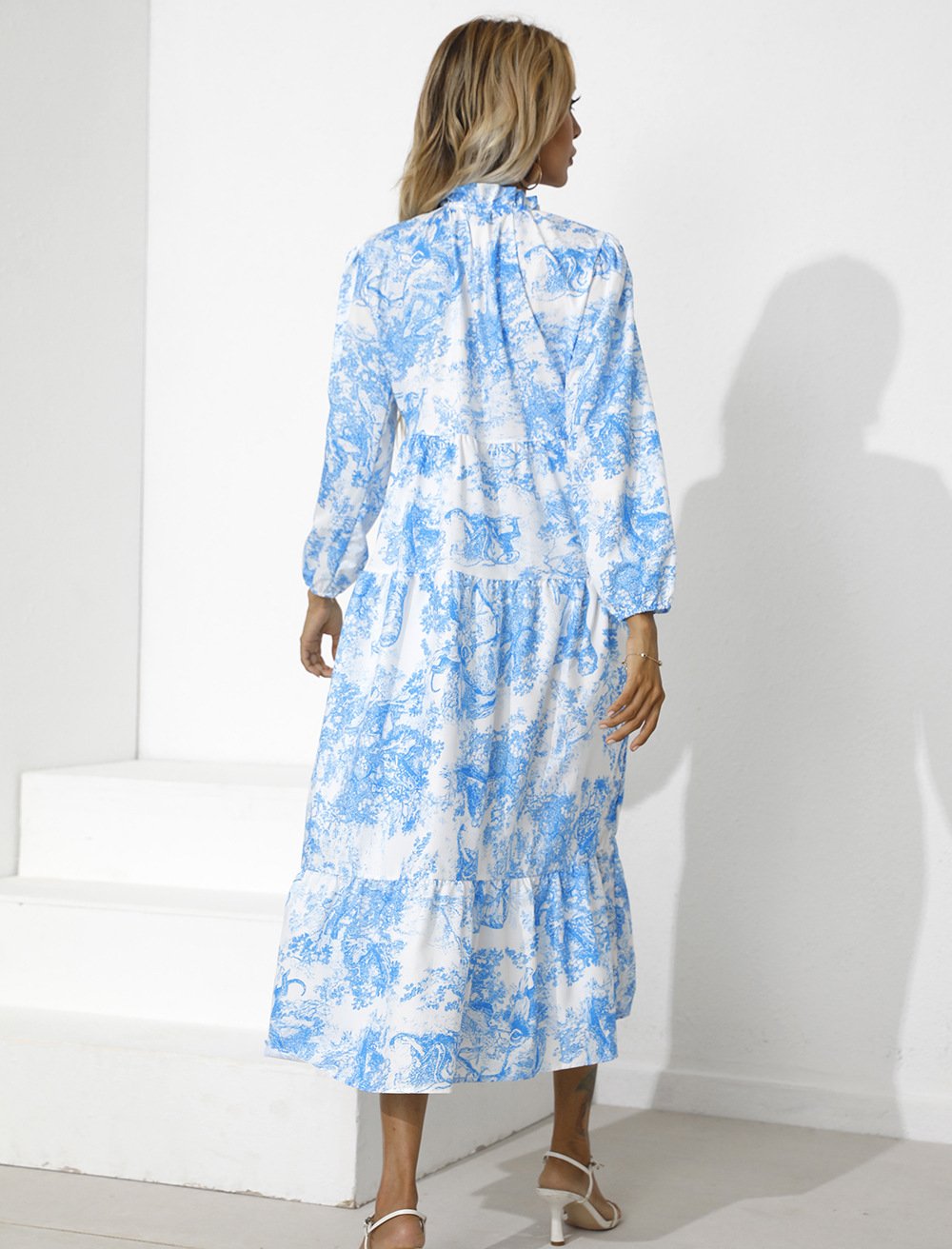Women Round Neck Loose Fall Long Dresses-STYLEGOING