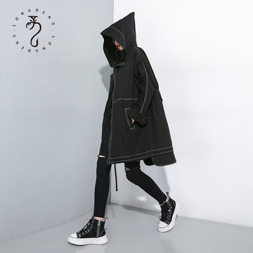 Black Personality Long Sleeves Hoodies Overcoats for Women