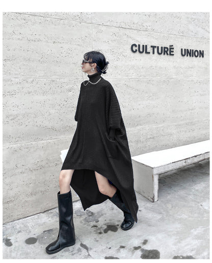 Women High Neck High Low Designed Knitted Long Cozy Dresses