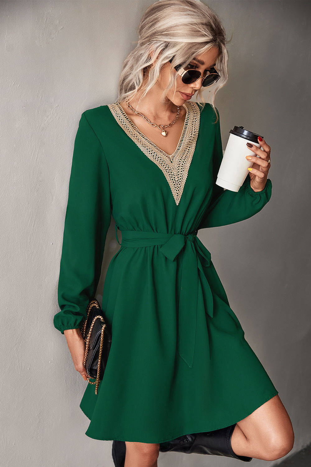 Fashion V Neck Long Sleeves Mini Dresses