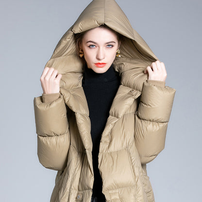 Winter Warm Apricot Down Coats with Hoodies for Women
