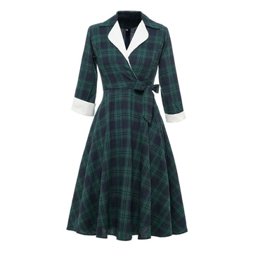 Vintage Plaid Long Sleeves Blazer Women Dresses