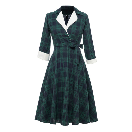 Vintage Plaid Long Sleeves Blazer Women Dresses