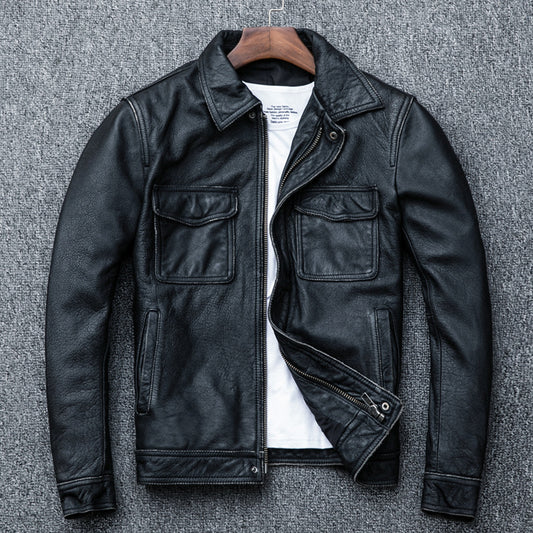 Vintage Motorcycle Cowhide Leather Jackets for Men