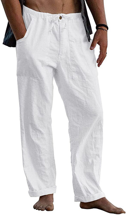 Casual Linen Men's Summer Beach Pants with Elastic Waist
