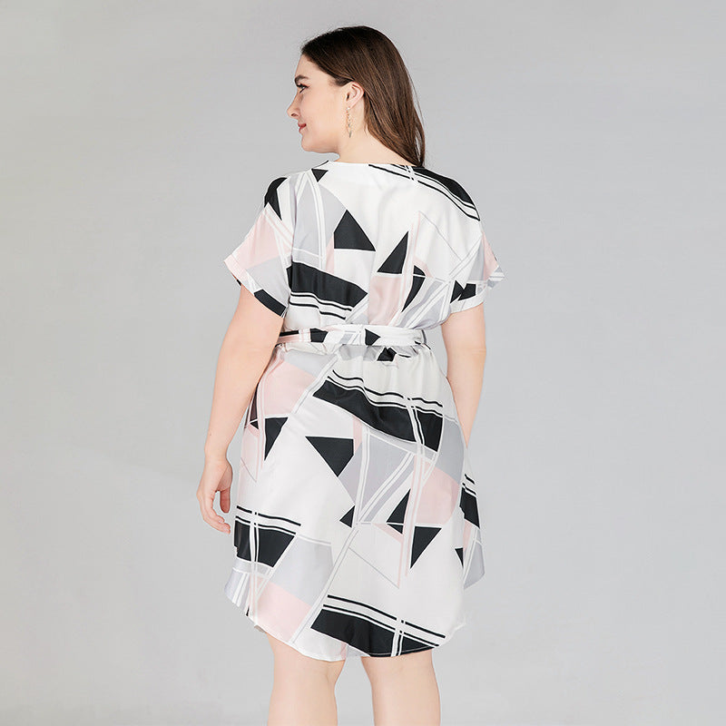 Summer Geometry Print Short Sleeves Plus Sizes Dresses