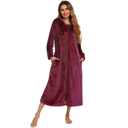 Winter Fleece Hoodies Sleepwear with Zipper
