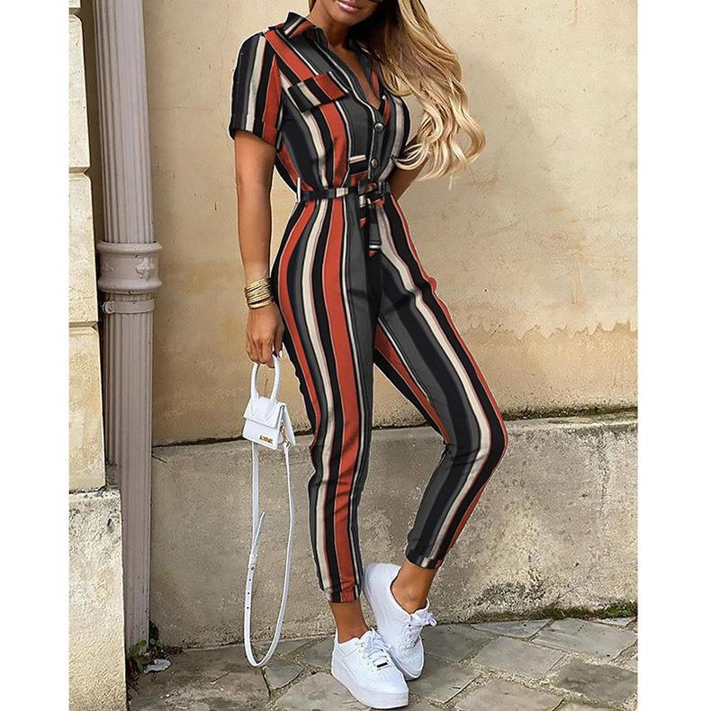 Summer Turnover Collar Leisure Jumpsuits-STYLEGOING