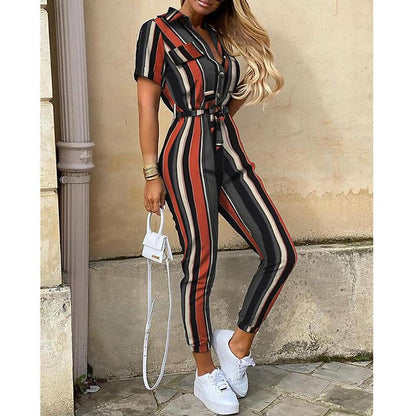 Summer Turnover Collar Leisure Jumpsuits-STYLEGOING