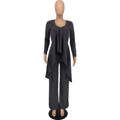 Sexy Long Sleeves Irregular Tops and Pants Set for Women