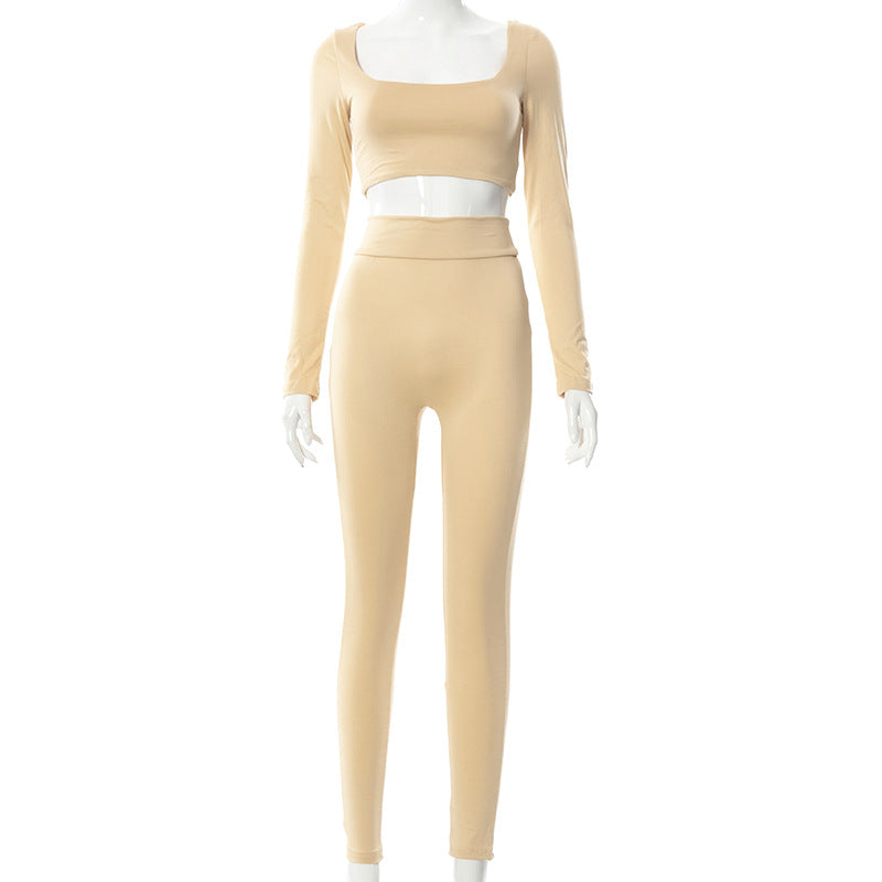 Women High Waist Legging Pants and Long Sleeves Short Tops