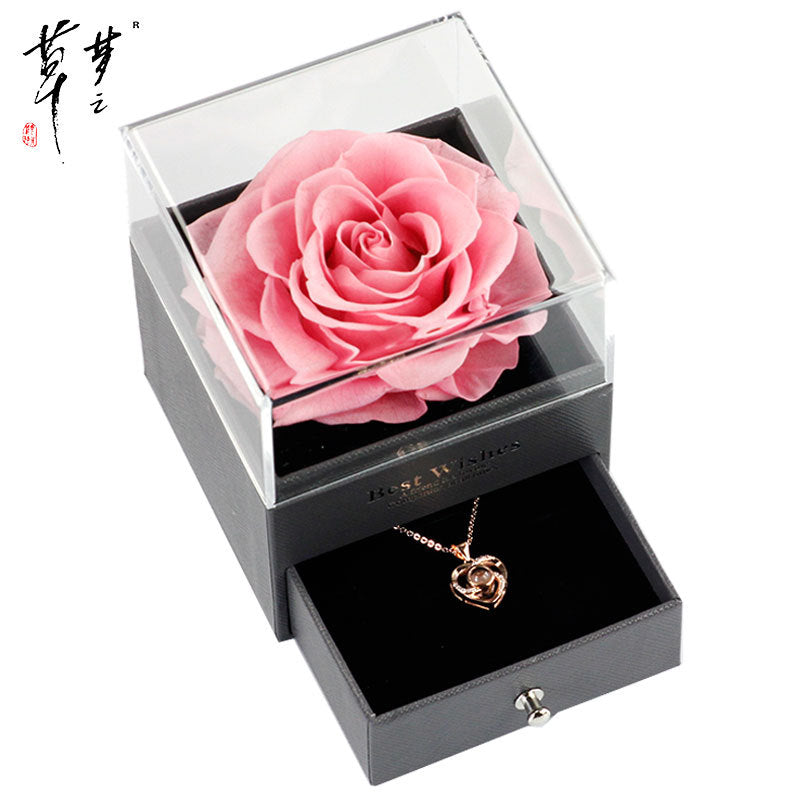 Valentine's Day Gifts Preserved Forever Flowers and Necklace Sets