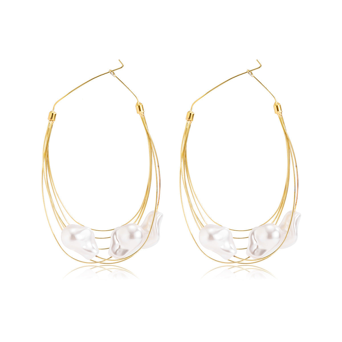 Fashion Baroque Pearl Geometry Shape Women Hoop Earrings