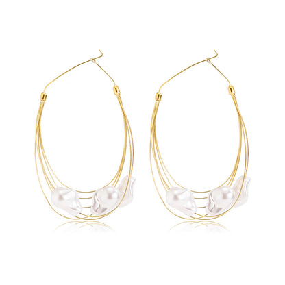 Fashion Baroque Pearl Geometry Shape Women Hoop Earrings