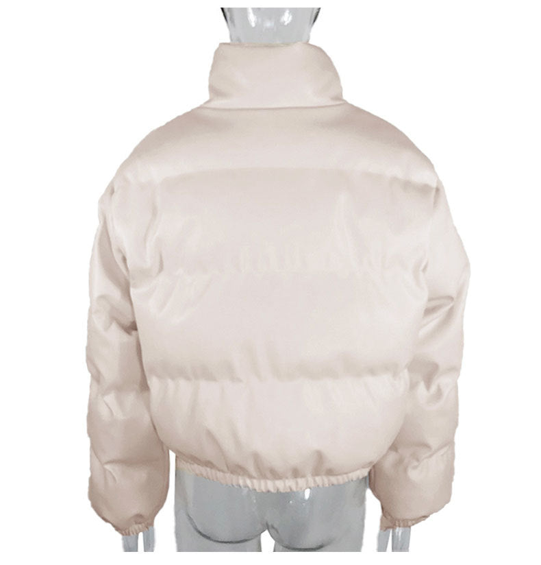 Fashion Casual Women PU Short Cotton Padded Overcoat