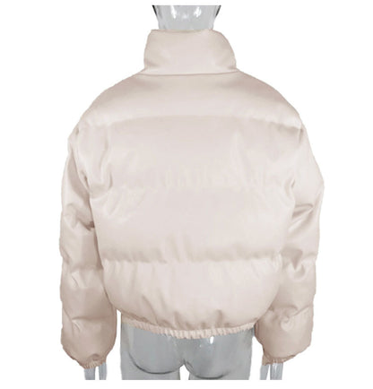 Fashion Casual Women PU Short Cotton Padded Overcoat
