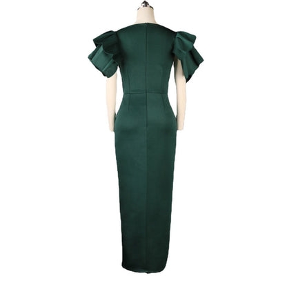 Sexy Ruffled Short Sleeves Women Green Evning Party Dresses