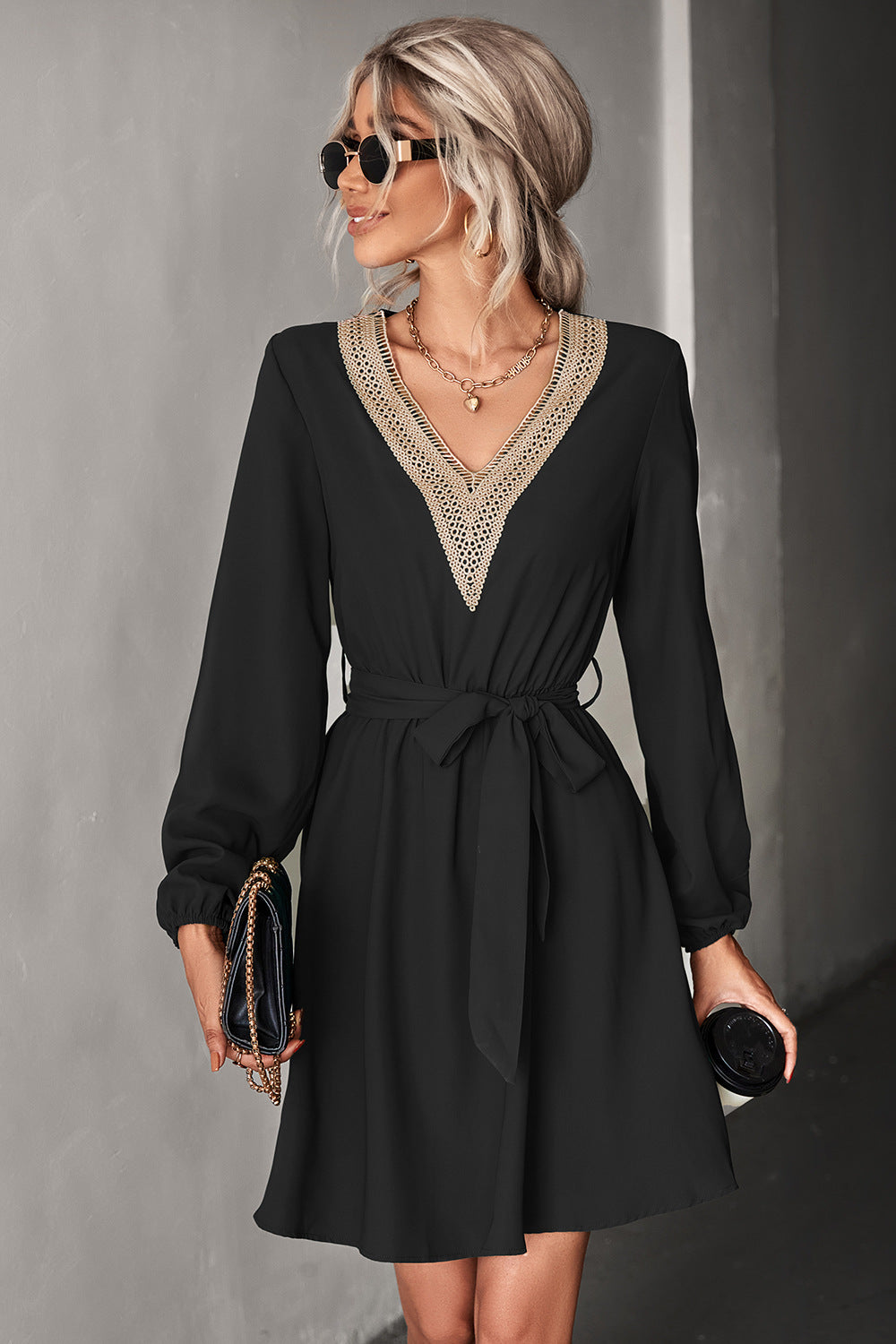 Fashion V Neck Long Sleeves Mini Dresses
