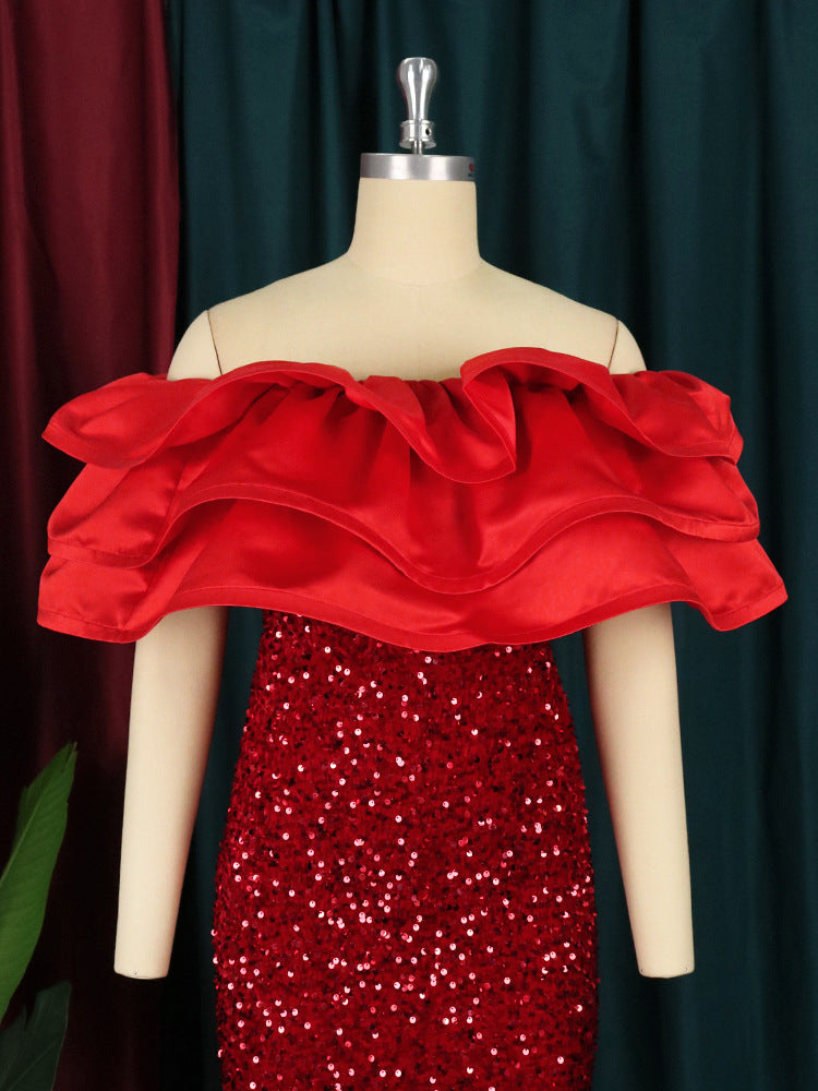 Sexy Red Sequined Strapless Women Party Dresses
