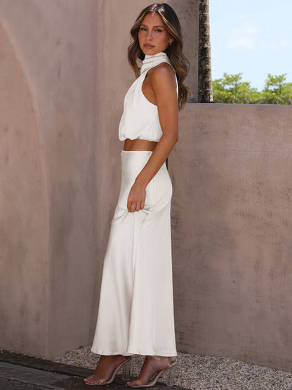 Sexy High Neck Tops and Long Skirts Two Pieces Evening Dresses