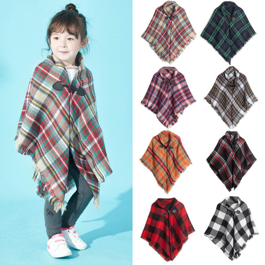 Winter Plaid Cloak Capes for Kids