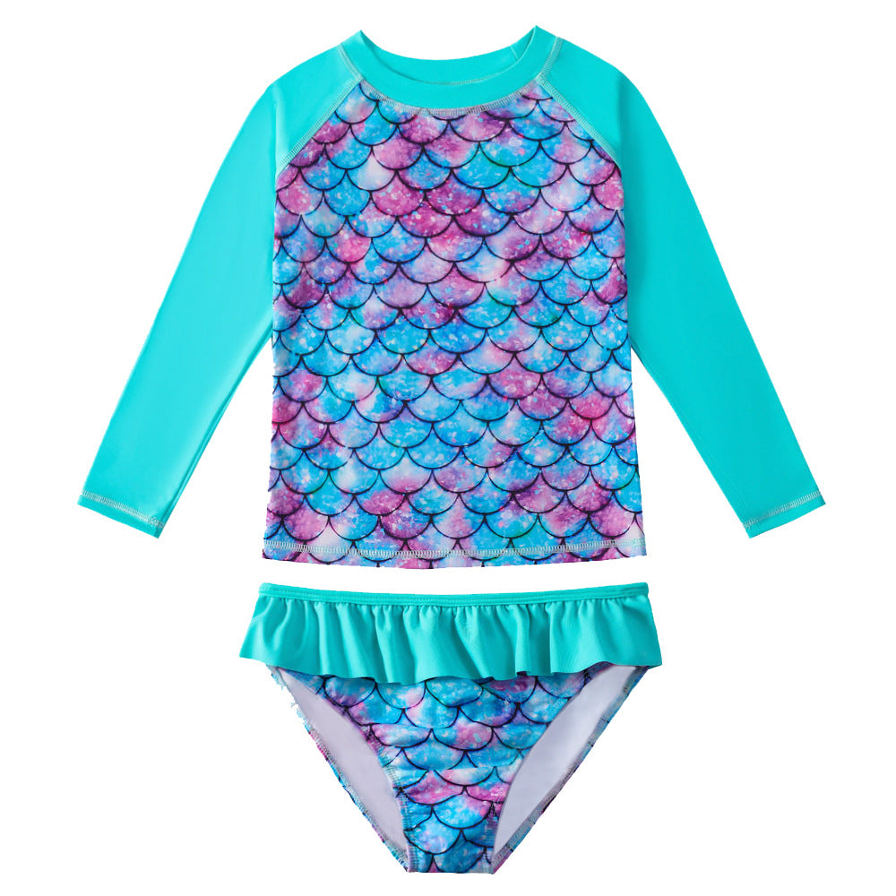 3D Fish Scale Design Two Pieces Swimsuits for Girls