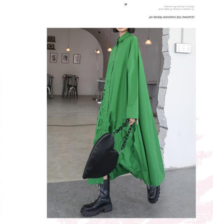 Women Long Sleeves Loose Hollow Out Long Dresses-STYLEGOING