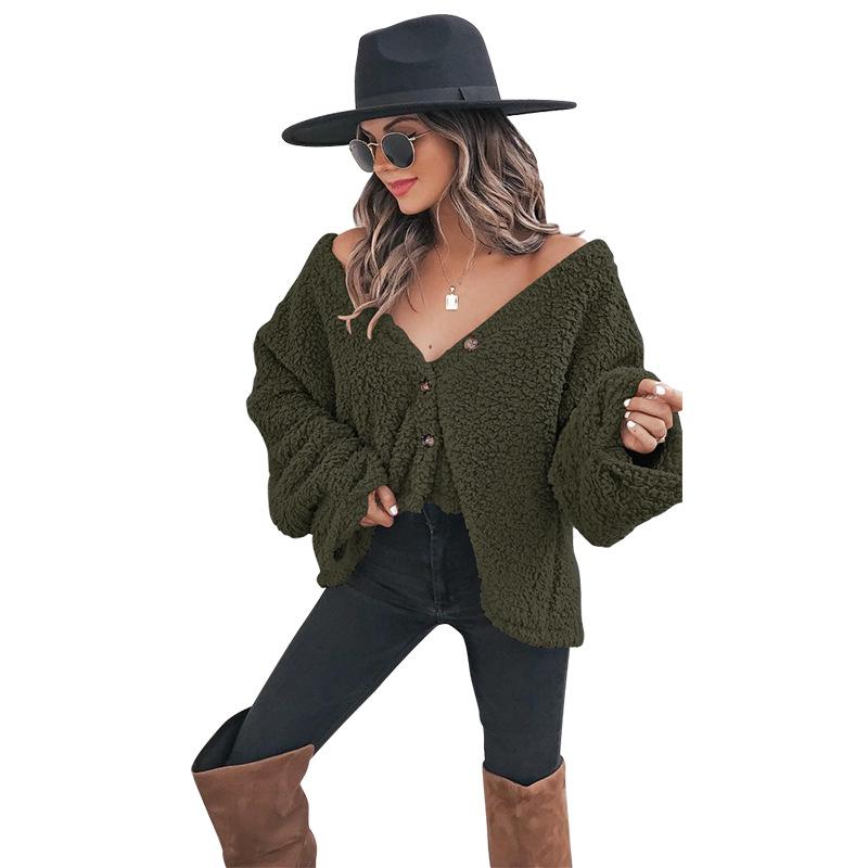 Women V Neck Long Sleeves Short Overcoat-STYLEGOING