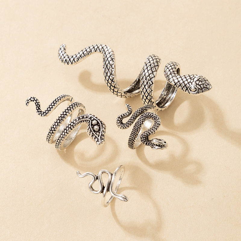 Vintage Cool Snake Shape Rings for Women 4pcs/set