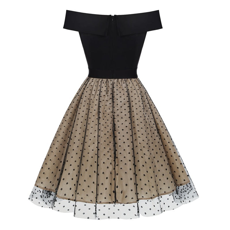 Vintage Off The Shoulder Polka Dot Dresses