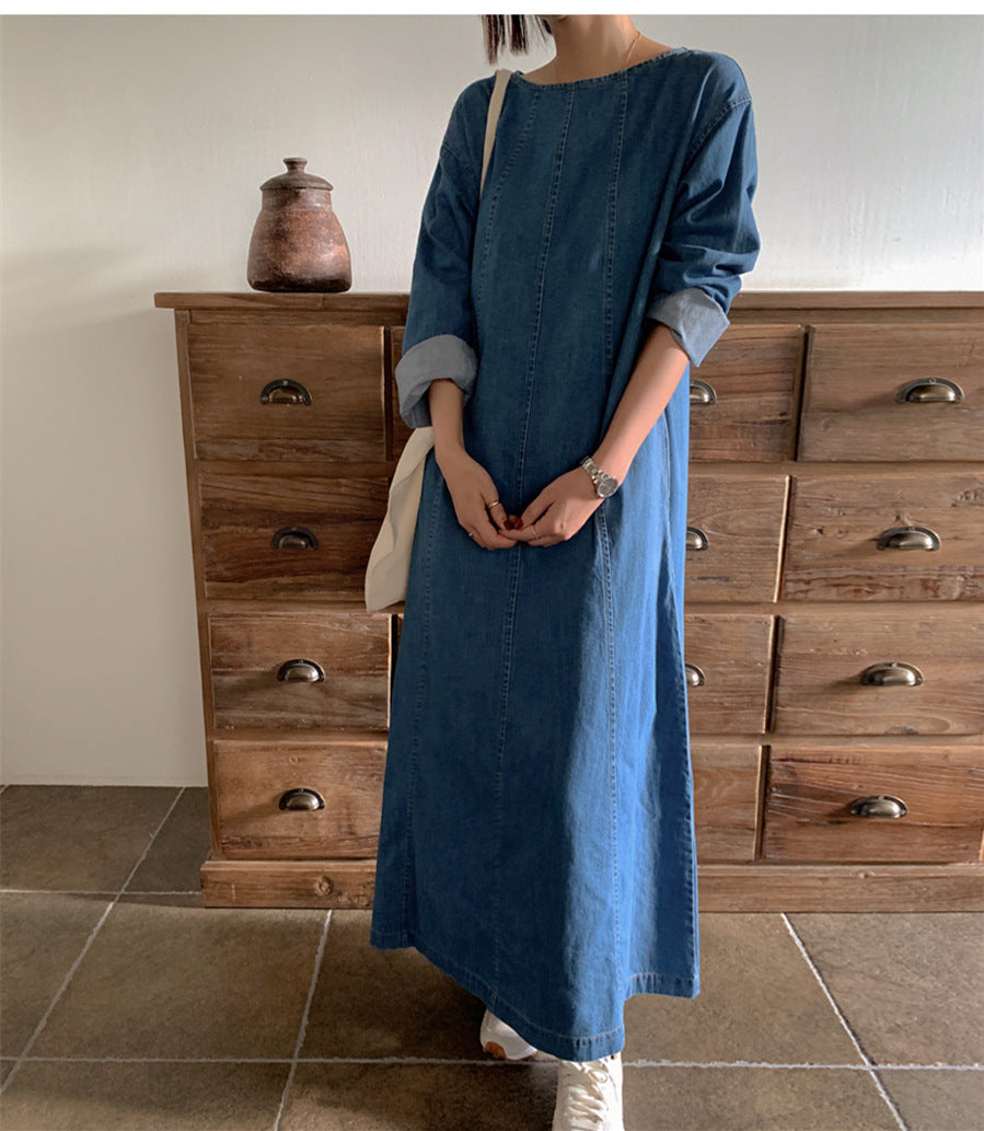 Casual Simple Design Denim Long Cozy Dresses