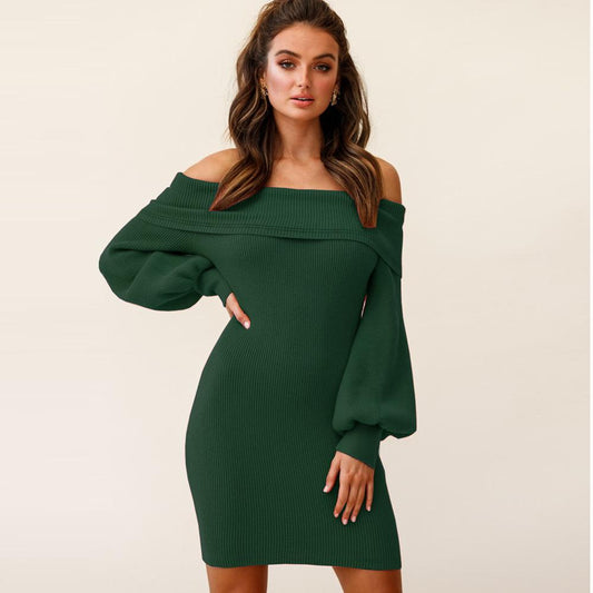 Sexy Women Knitting Bodycon Off The Shoulder Dresses-STYLEGOING