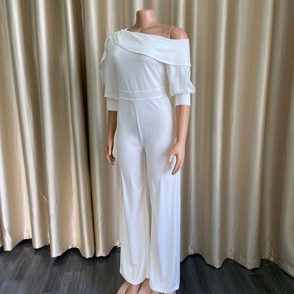 Sexy One Shoulder Long Sleeves Plus Sizes Jumpsuits
