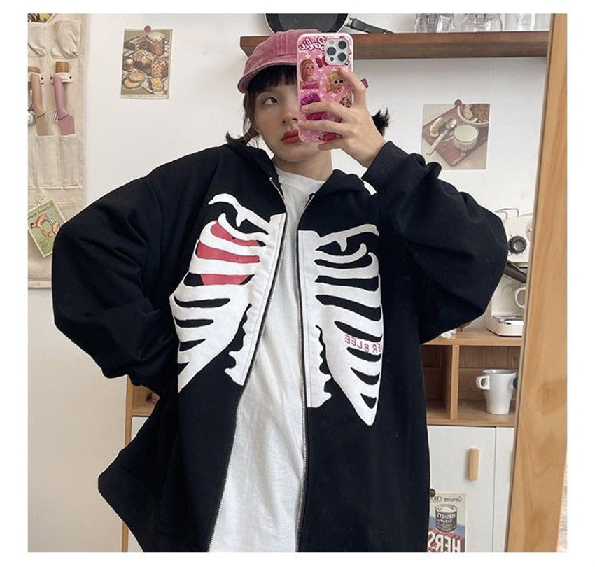 Casual Skeleton Zipper Long Sleeves Overcoats