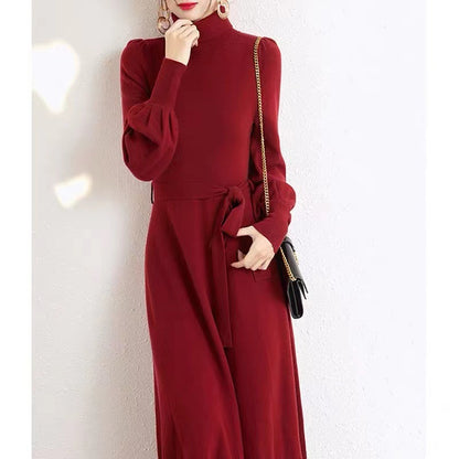Elegant Turtleneck Woolen Fall Knitting Dresses